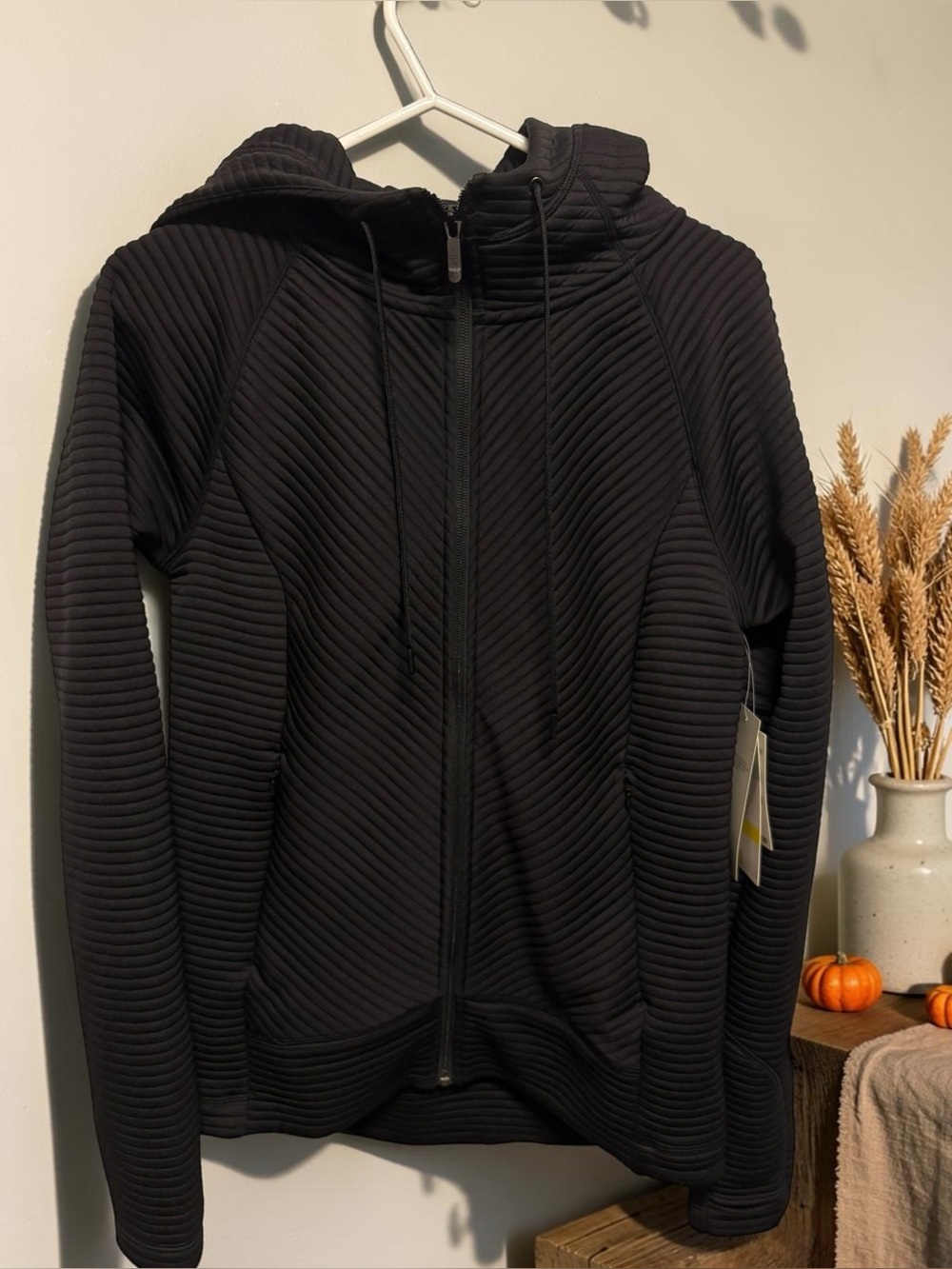 NWT Zella Black Textured Ribbed Full Zip Hoodie Jacket M